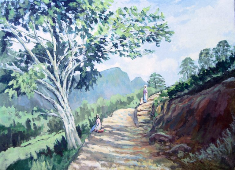 Tea workers by a mango tree near Laxshapana