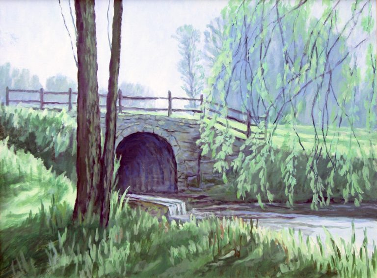 The bridge at Boughton Grounds, spring